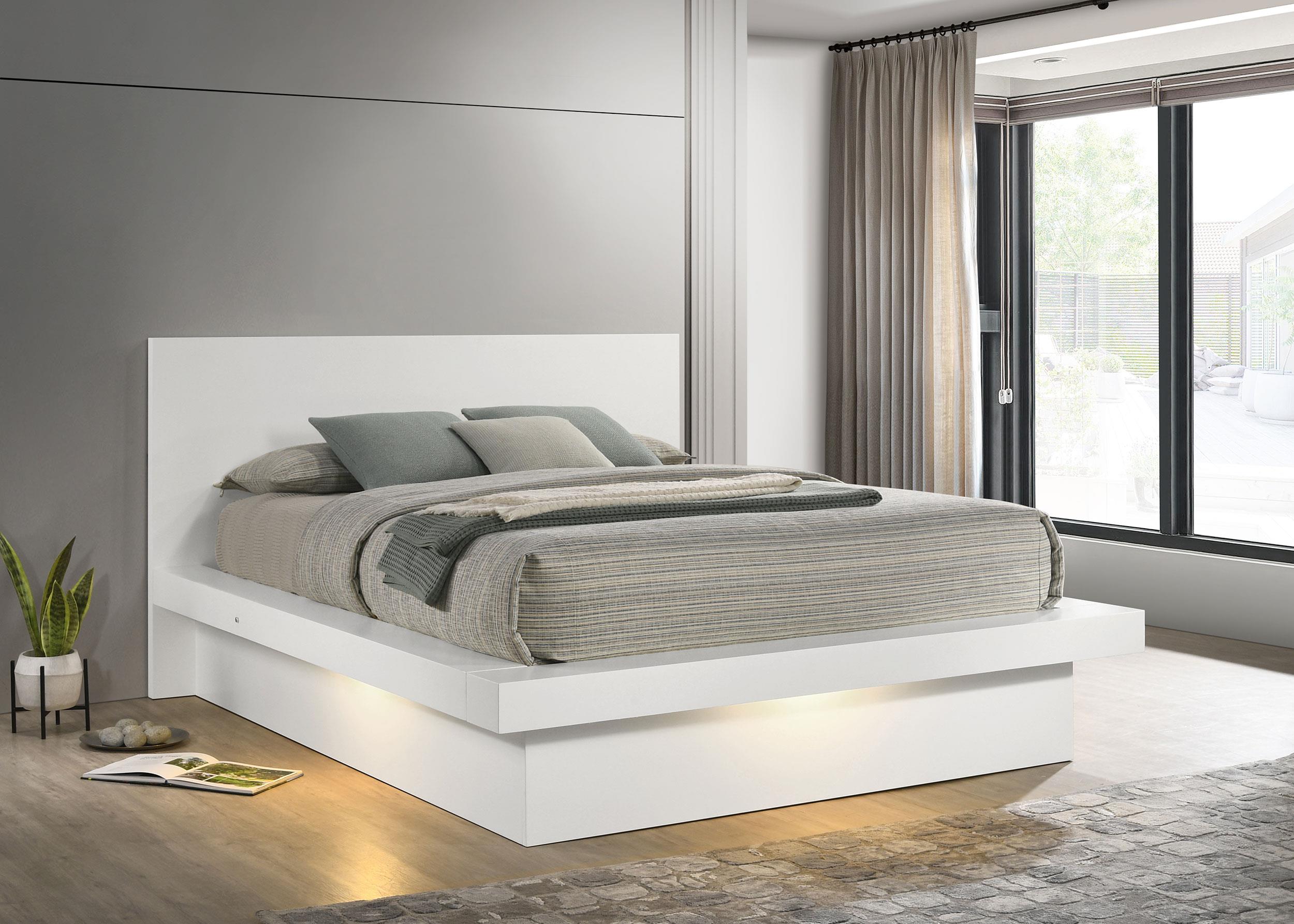 Jessica Wood Eastern King LED Panel Bed Snow White