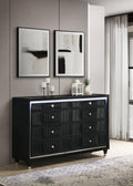 Ravenne 8-drawer Velvet Upholstered LED Dresser Cabinet Black