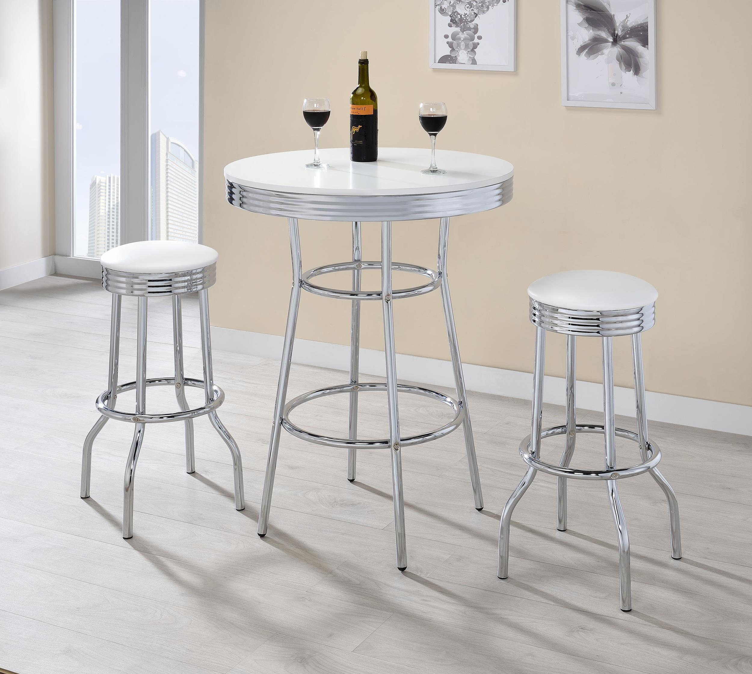 Retro 3-piece Round 1950s Bistro Pub Bar Table Set White
