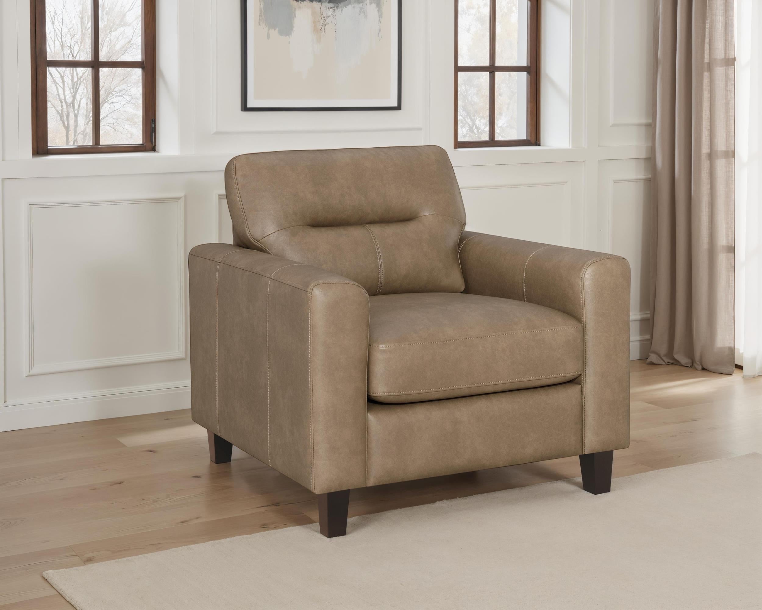 Scotland Faux Leather Upholstered Track Arm Chair Brown