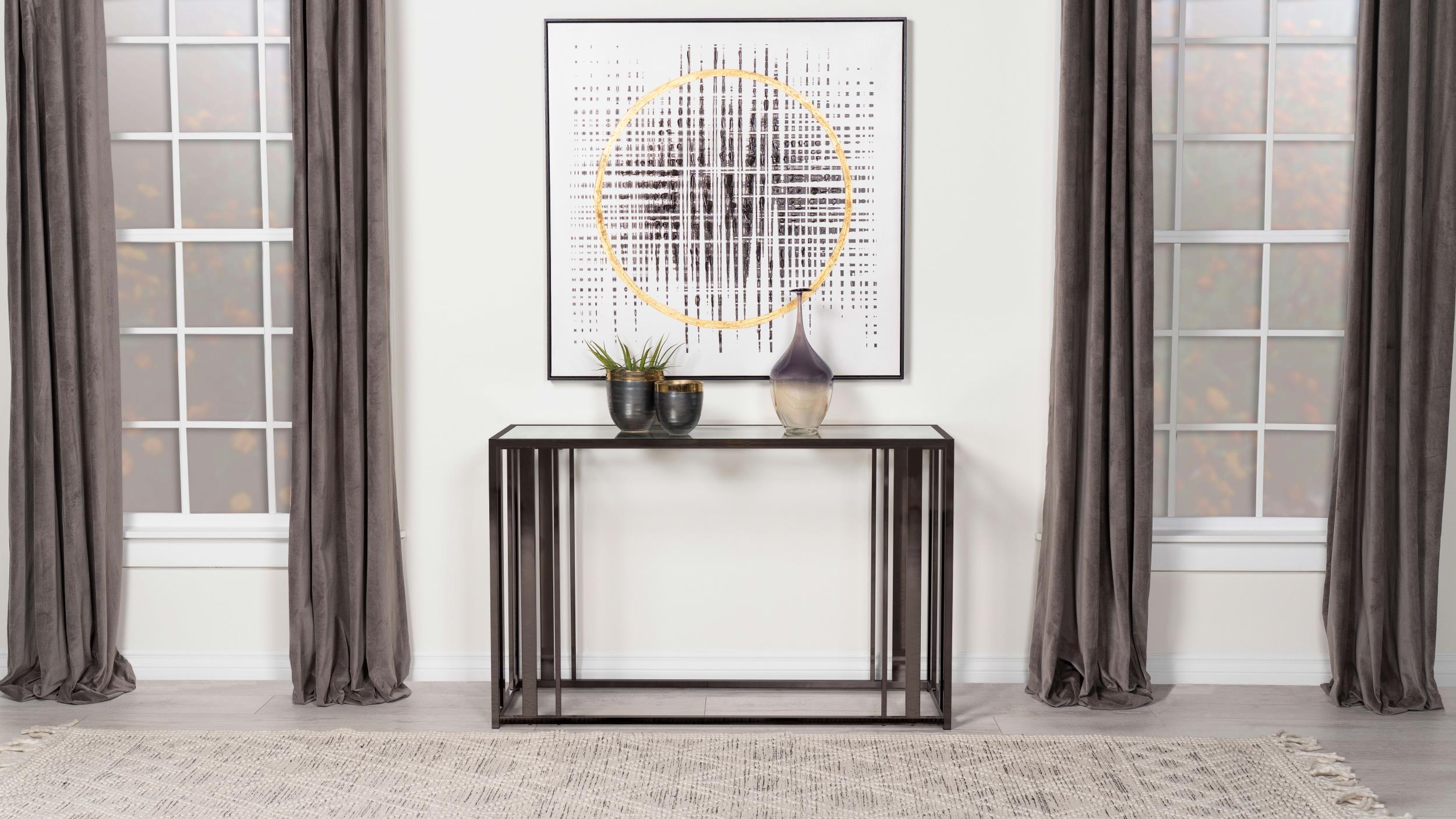 Adri Glass Top Entryway Console Table Black Nickel