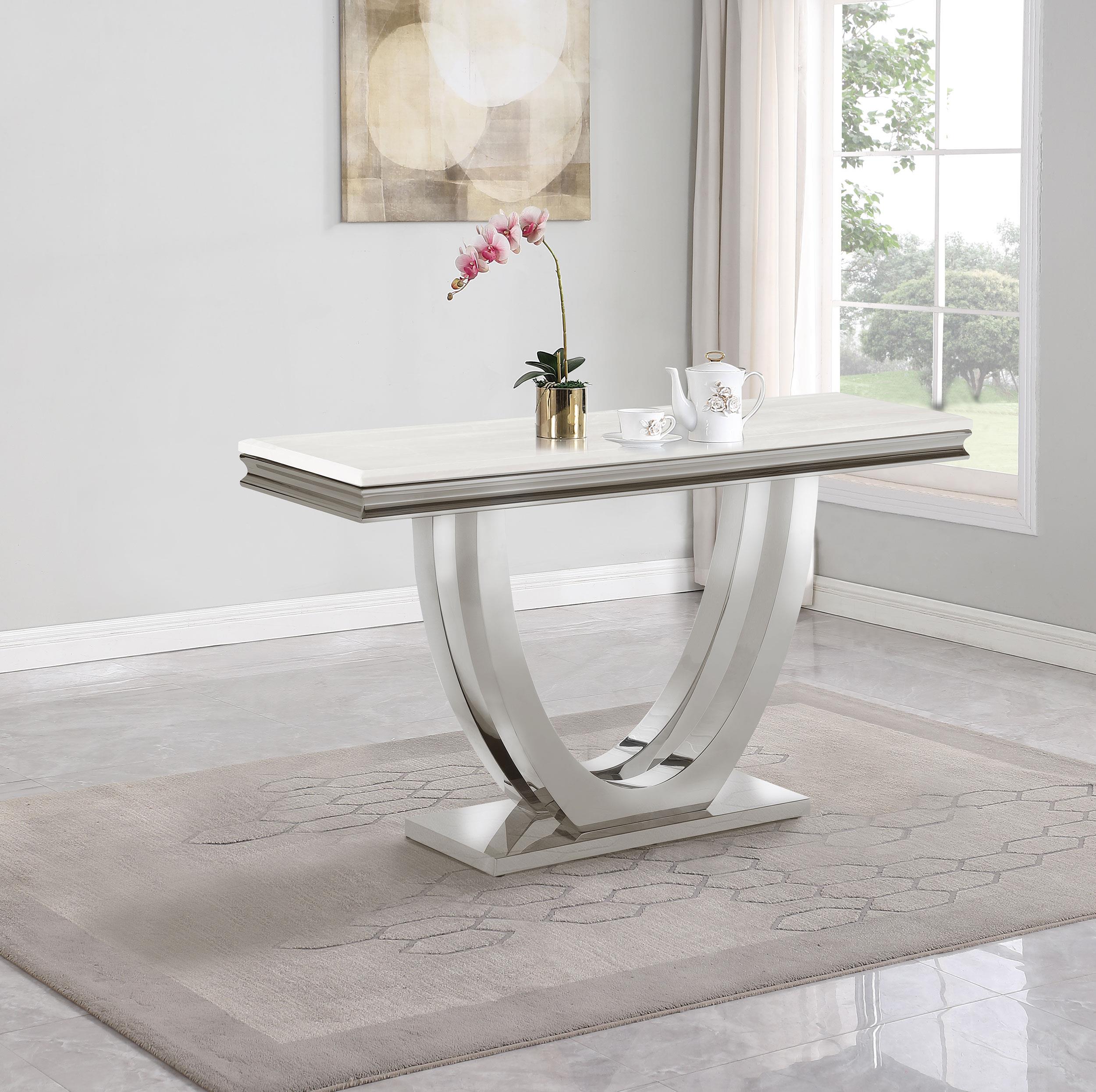 Kerwin U-base Stone Top Entryway Sofa Console Table Chrome