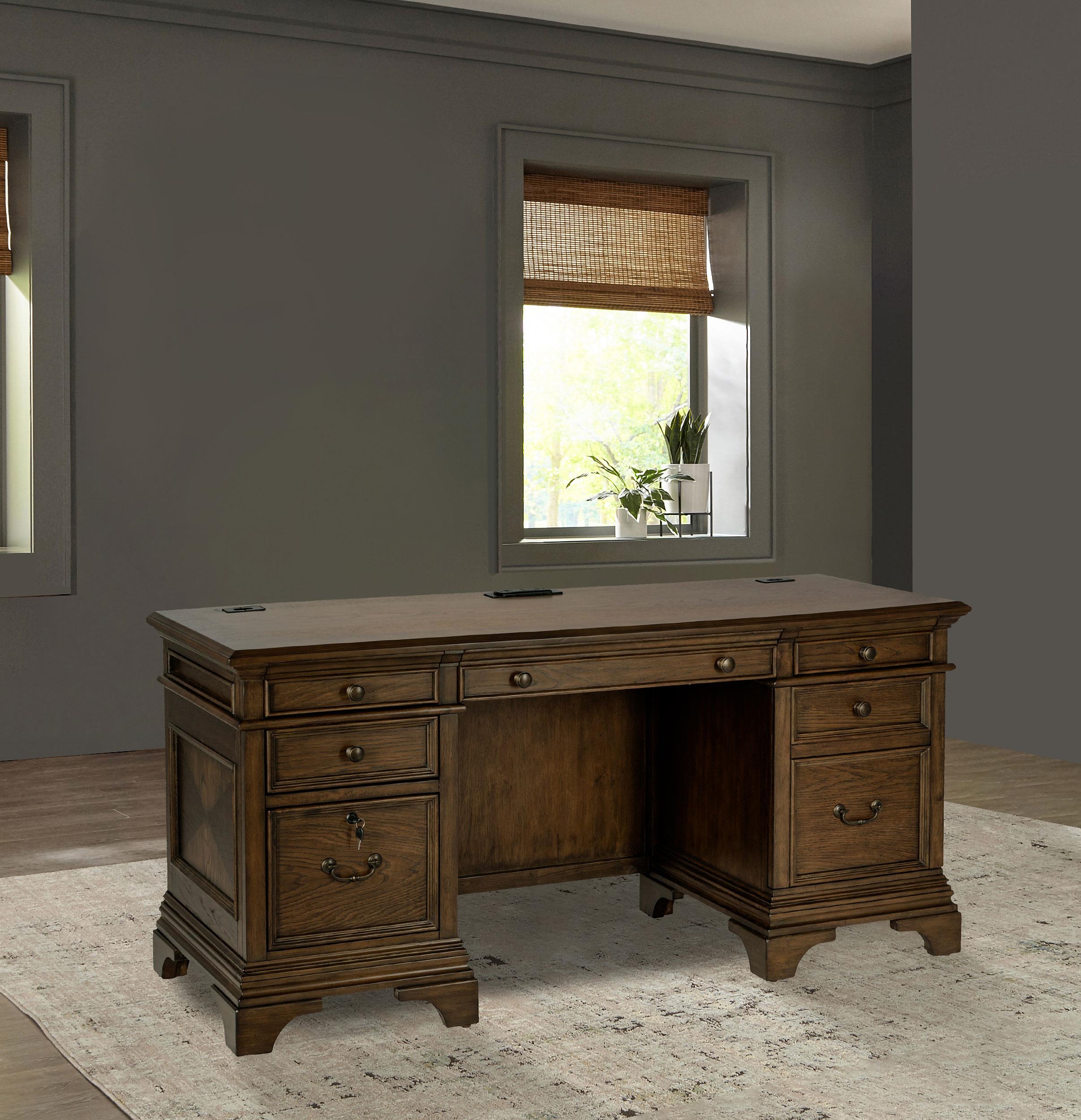 Hartshill 66-inch 5-drawer Credenza Office Desk Burnish Oak